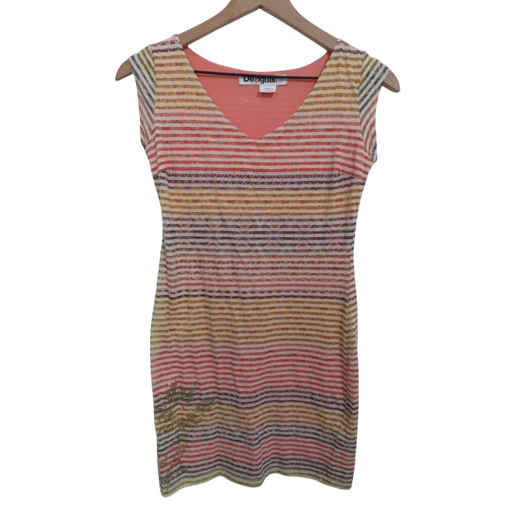 Desigual Sz XS Colorful Knit Print Sleeveless Mini Dress Boho Abstract Stretch